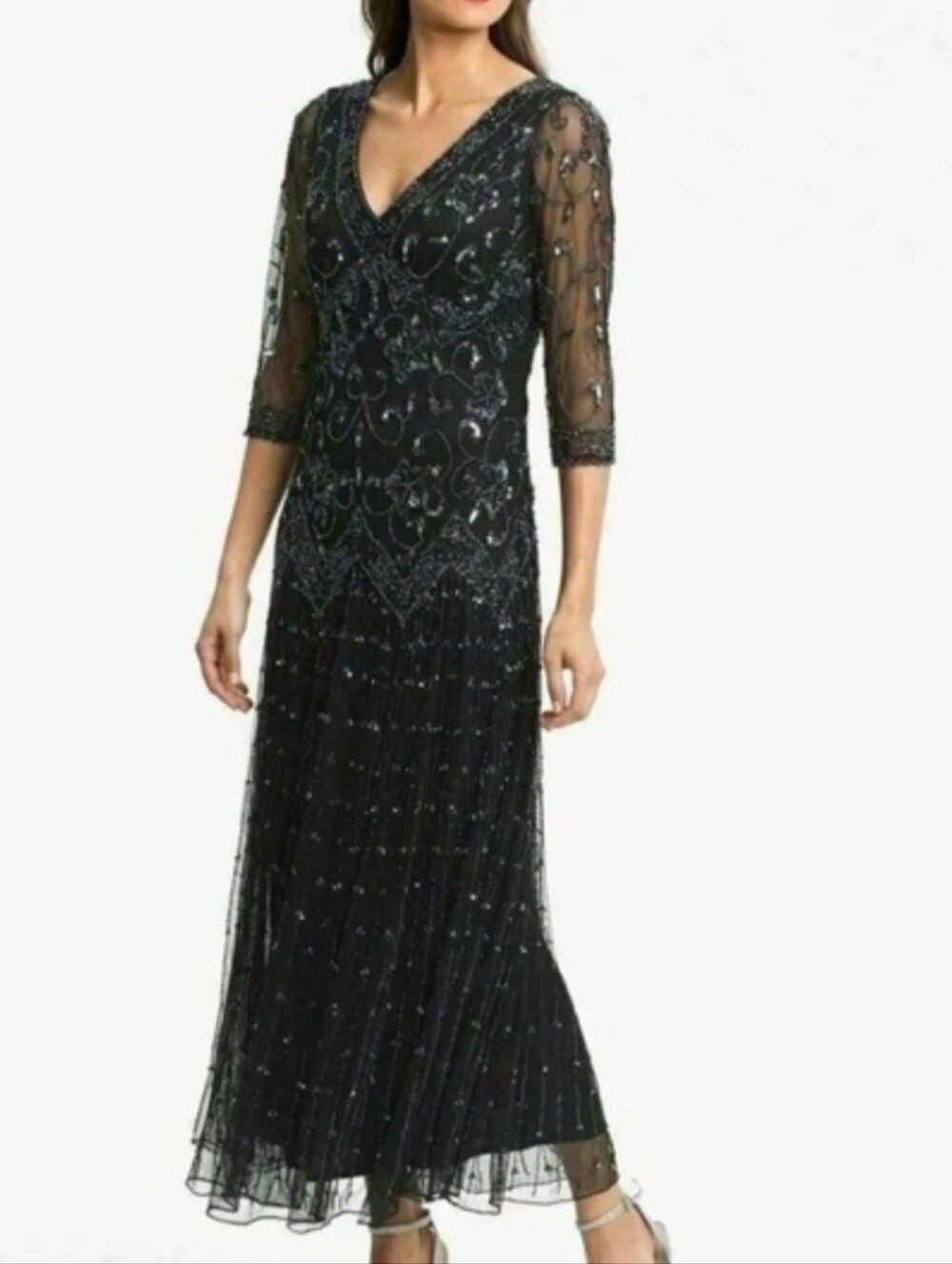 Pisarro Nights Black Beaded Gown Size 2